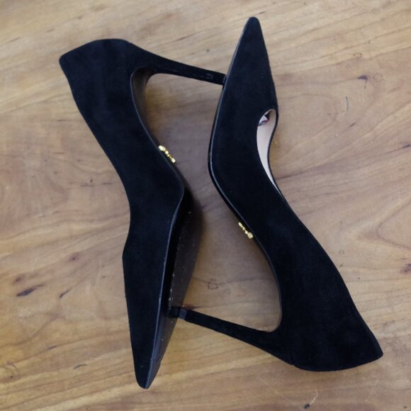 Prada Italian Made Pointed Toe Black Suede Heels Size 39.5 - Picture 9 of 13